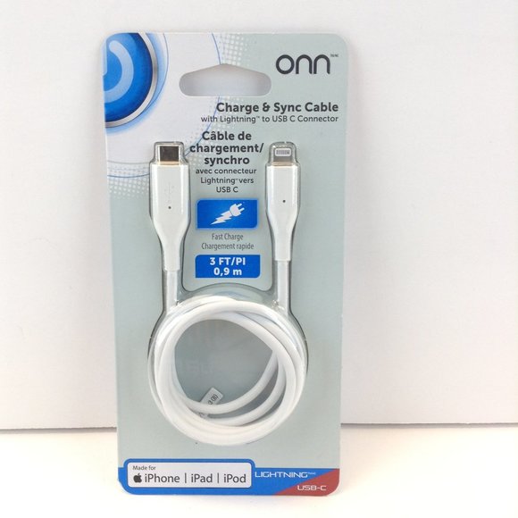 onn Charge & Sync Cable Lightning to USB C Connector for iPhone, iPad, iPod NEW - Picture 2 of 4